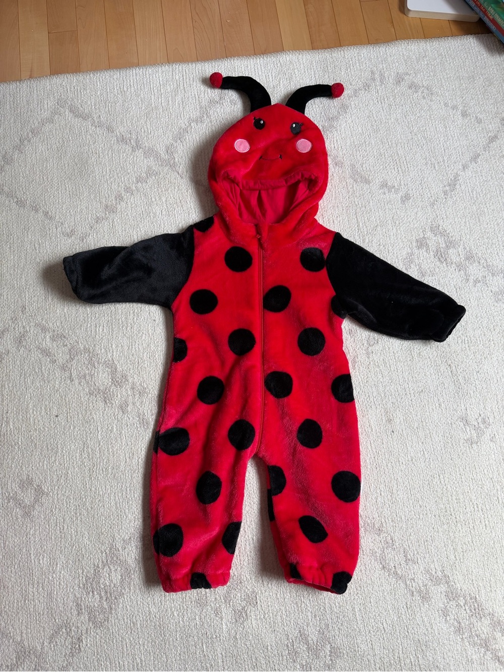 Red & Black Ladybug Baby Costume Hoodie Jumpsuit 6-12 months